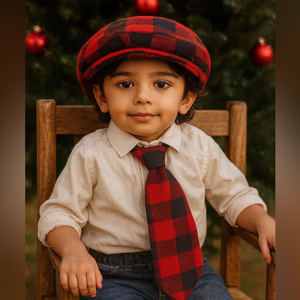 Kids Red Buffalo Plaid Necktie – Adjustable Strap with clasp, custom made